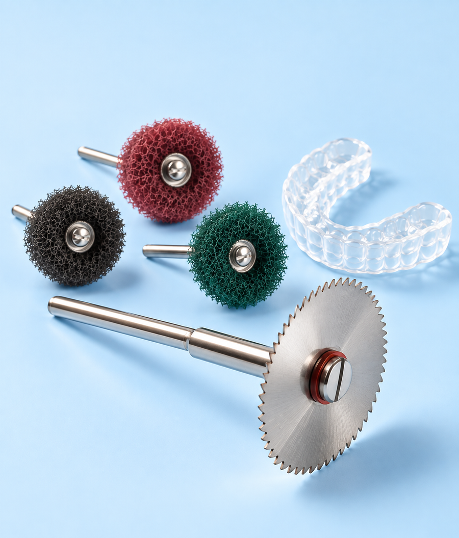 disco de acero, pulidores scotch bright y acetato para guarda dental